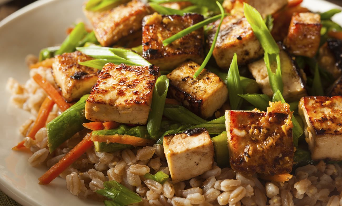 Vegetarians get protein by eating foods like nuts, tofu and spinach.