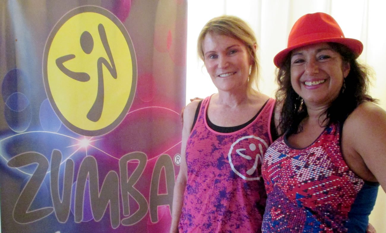 Maria Ojeda and Pritikin Guest Sheila McCormack after Zumba Fitness For Beginners for at Pritikin.