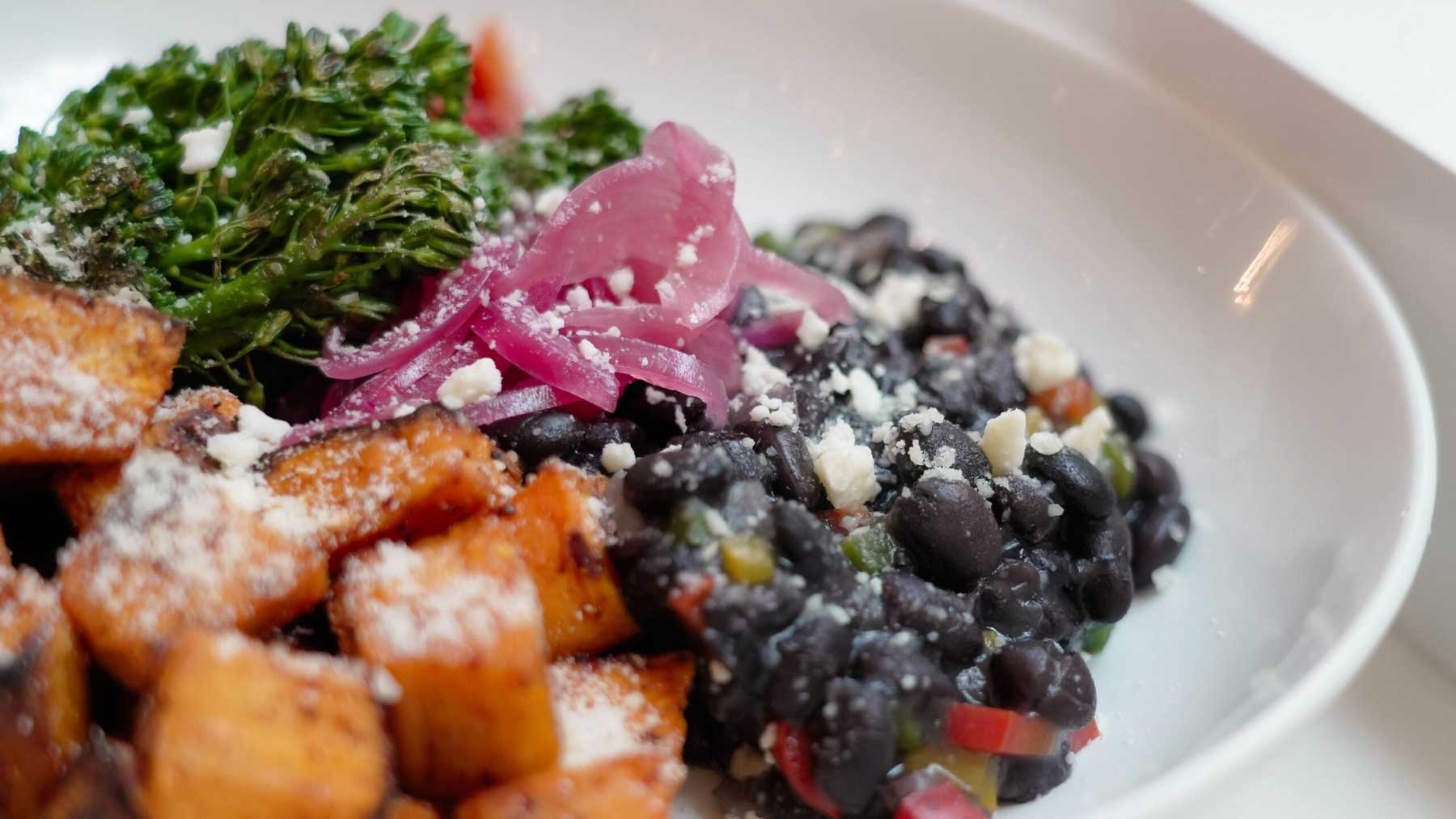 Healthy Food Photo Gallery: Roasted Sweet Potato and Black Bean Bowl with Pickled Onions