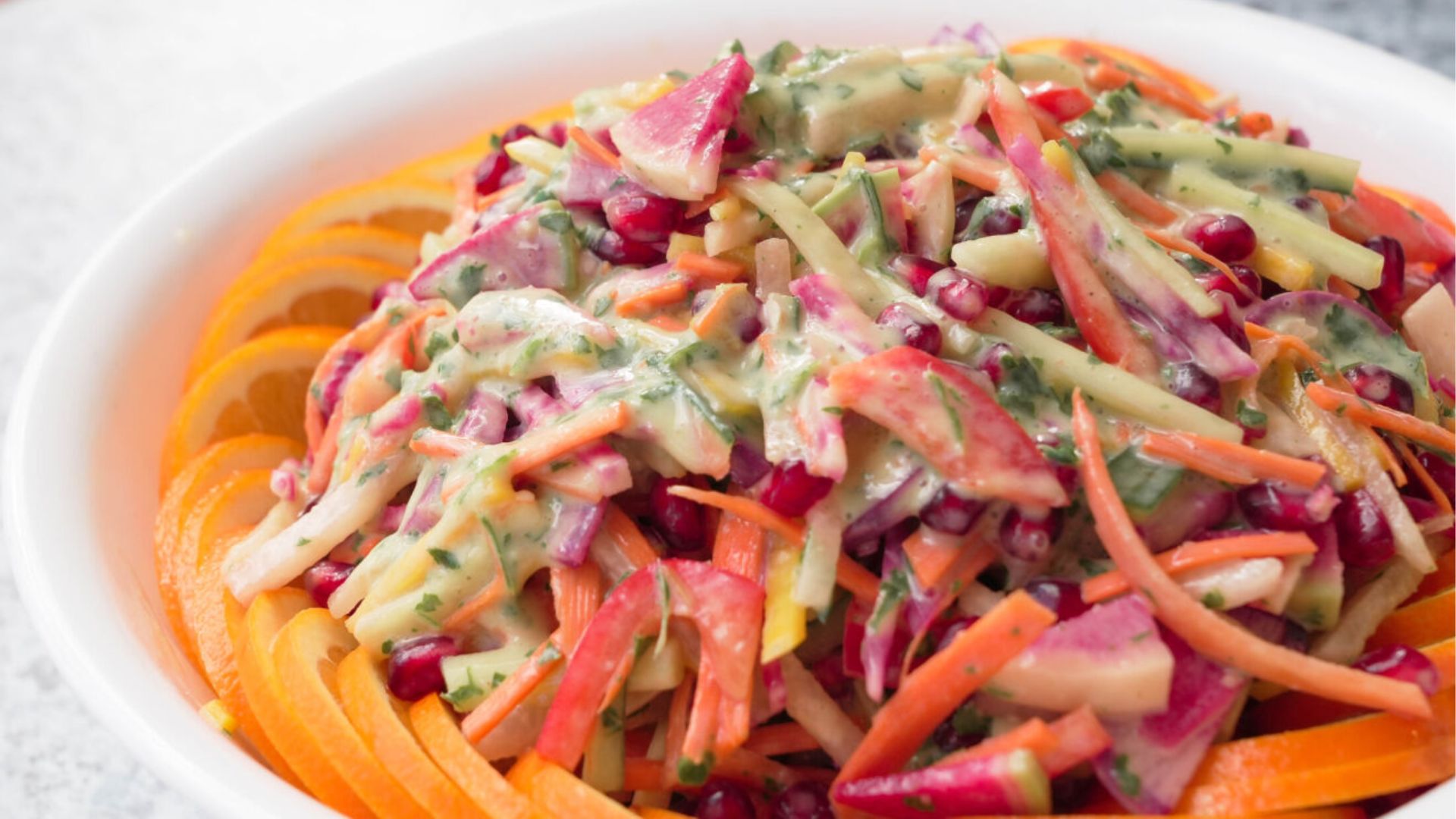 Pomegranate Salad & Creamy Orange Basil Dressing Recipe