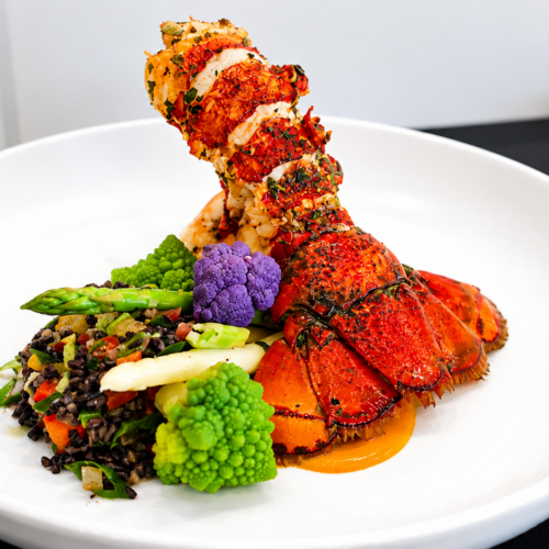 Sweet, tender Florida lobster gets a Pritikin twist with a smoky char and a bold truffle-chili glaze.