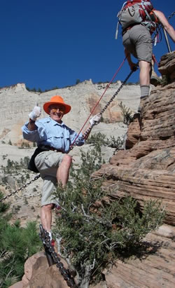Eighty-year-old Battista Locatelli in Zion National Park, Utah.