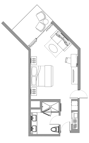 Floor Plan for Deluxe Guestroom at the Pritikin Weight Loss Resort at Trump National Doral