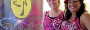 Maria Ojeda and Pritikin Guest Sheila McCormack after Zumba Fitness For Beginners for at Pritikin.